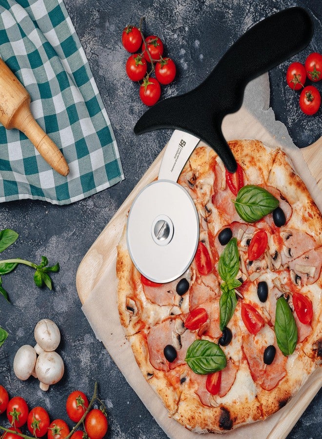 HS WORLD OF HORECA ESSENTIALS HS 2.5 Inch Professional Pizza Cutter with Medium Handle, Sandwich Paratha Chapati Roti Wheel Smooth Rotating Slicer Food Grade Stainless Steel, Japanese Grade for Home and Commercial Use, Black - Image 4